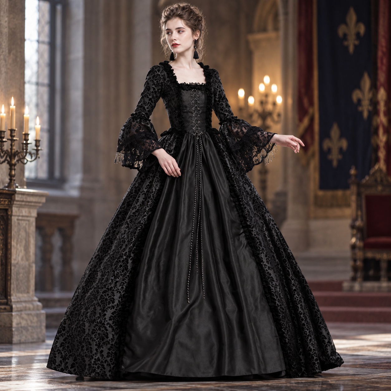 Dresses - Robe longue patchwork à manches évasées,