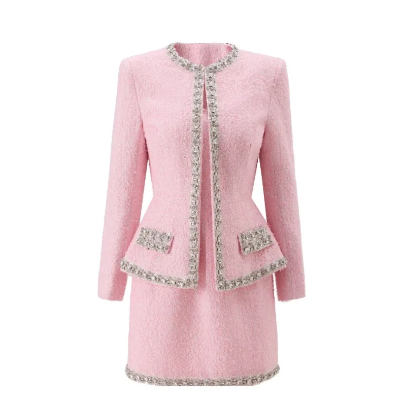 Tweed Two Piece Blazer Dress - Ensemble deux pièces en tweed rose