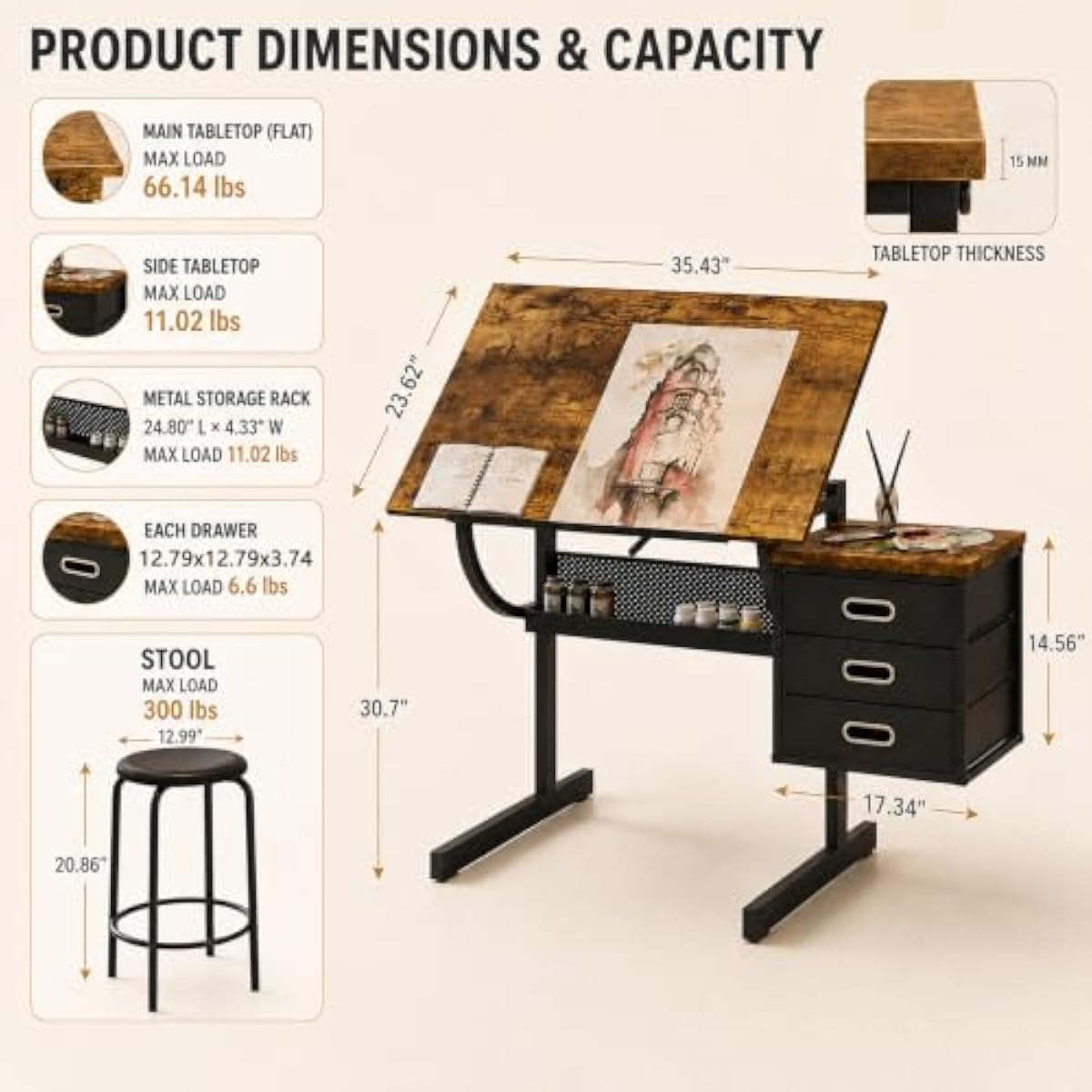 Bureau de dessin réglable avec - Tops avis et prix