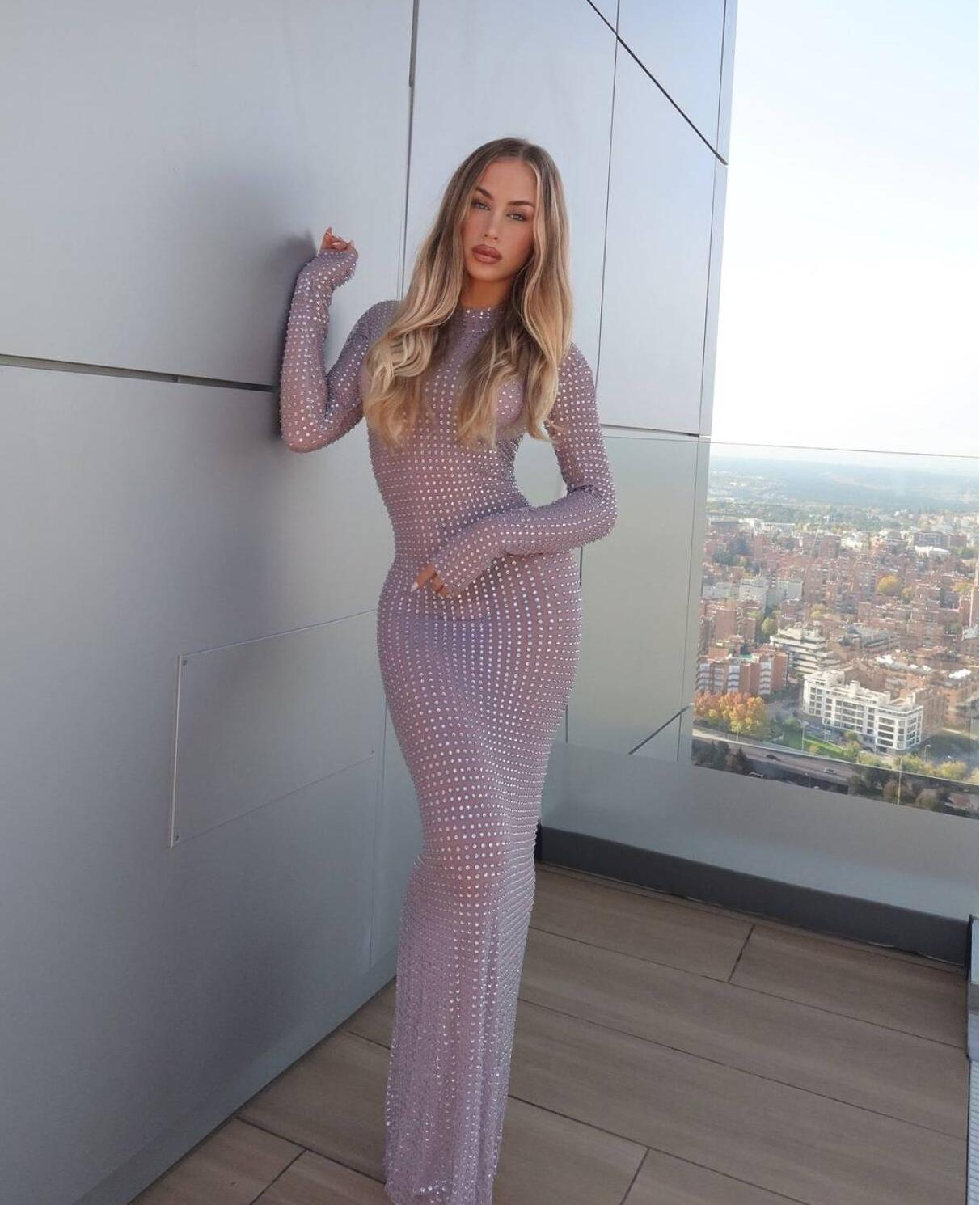 Robe Longue Transparente en Ma - Sparkly Rhinestone Club Party Dress avis et prix