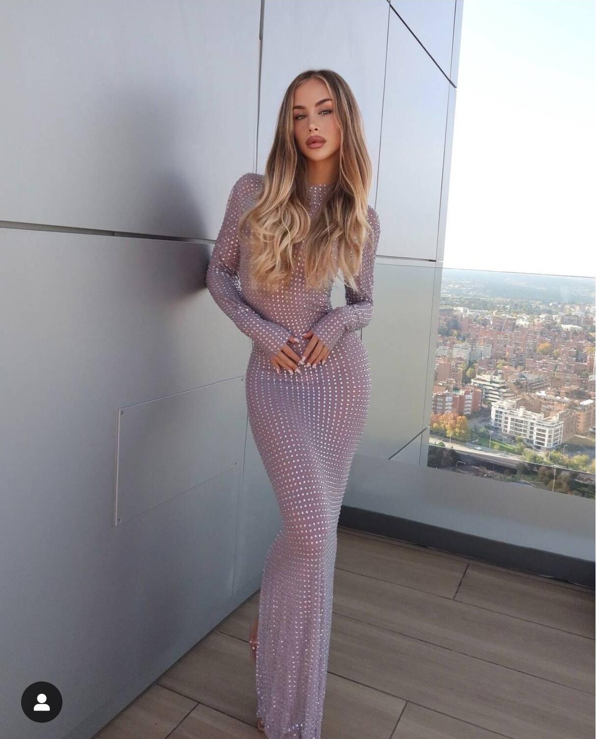 Robe Longue Transparente en Ma - Sparkly Rhinestone Club Party Dress avis et prix