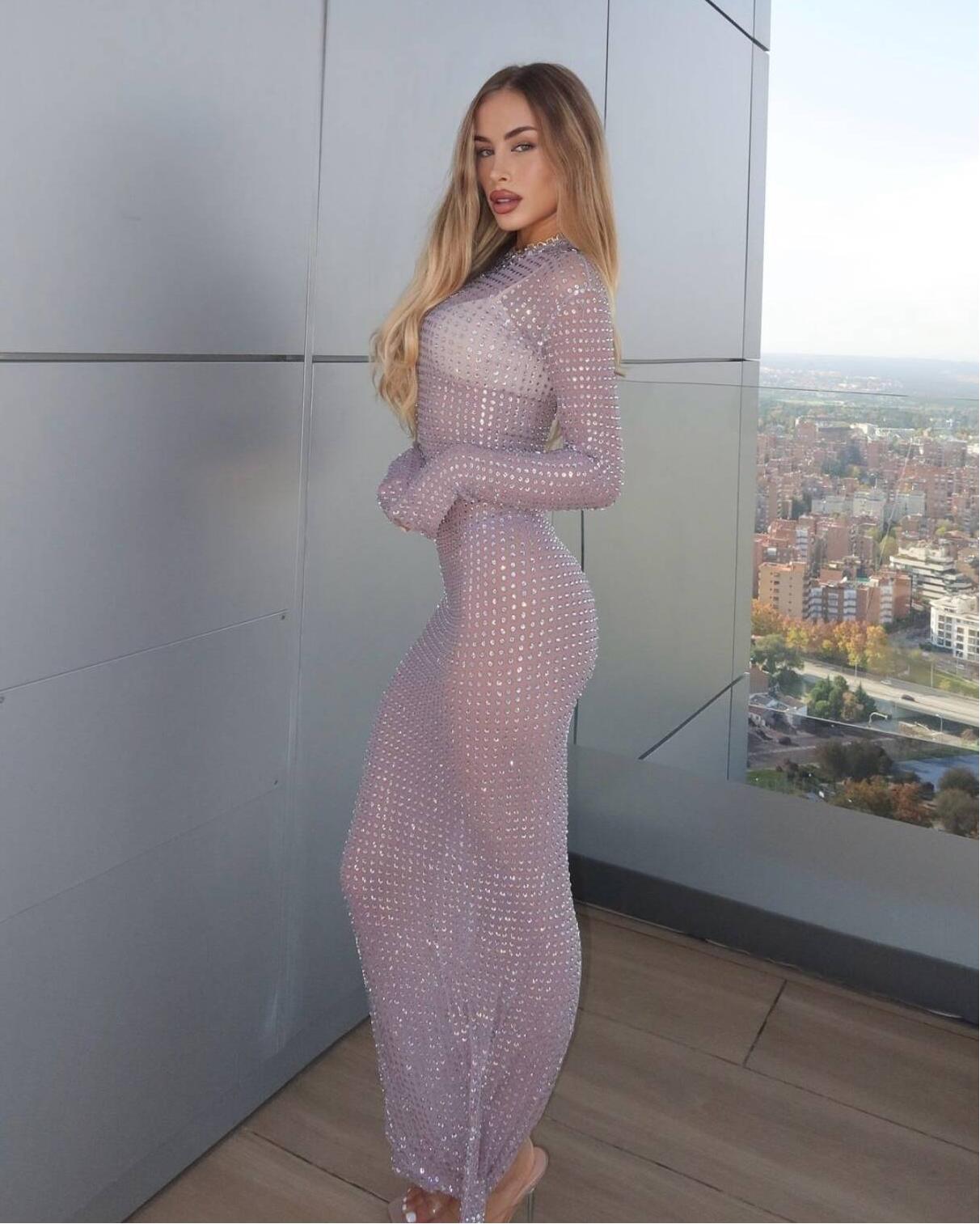 Robe Longue Transparente en Ma - Sparkly Rhinestone Club Party Dress avis et prix