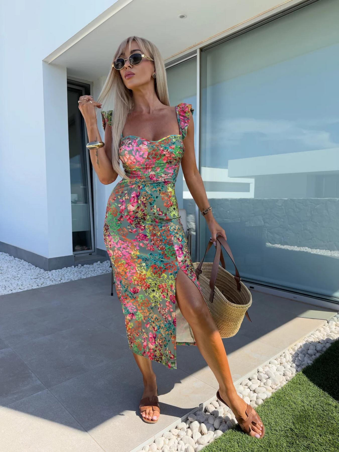 Nouvelle robe mi-longue pour f - French Vintage Floral Midi Dress avis et prix