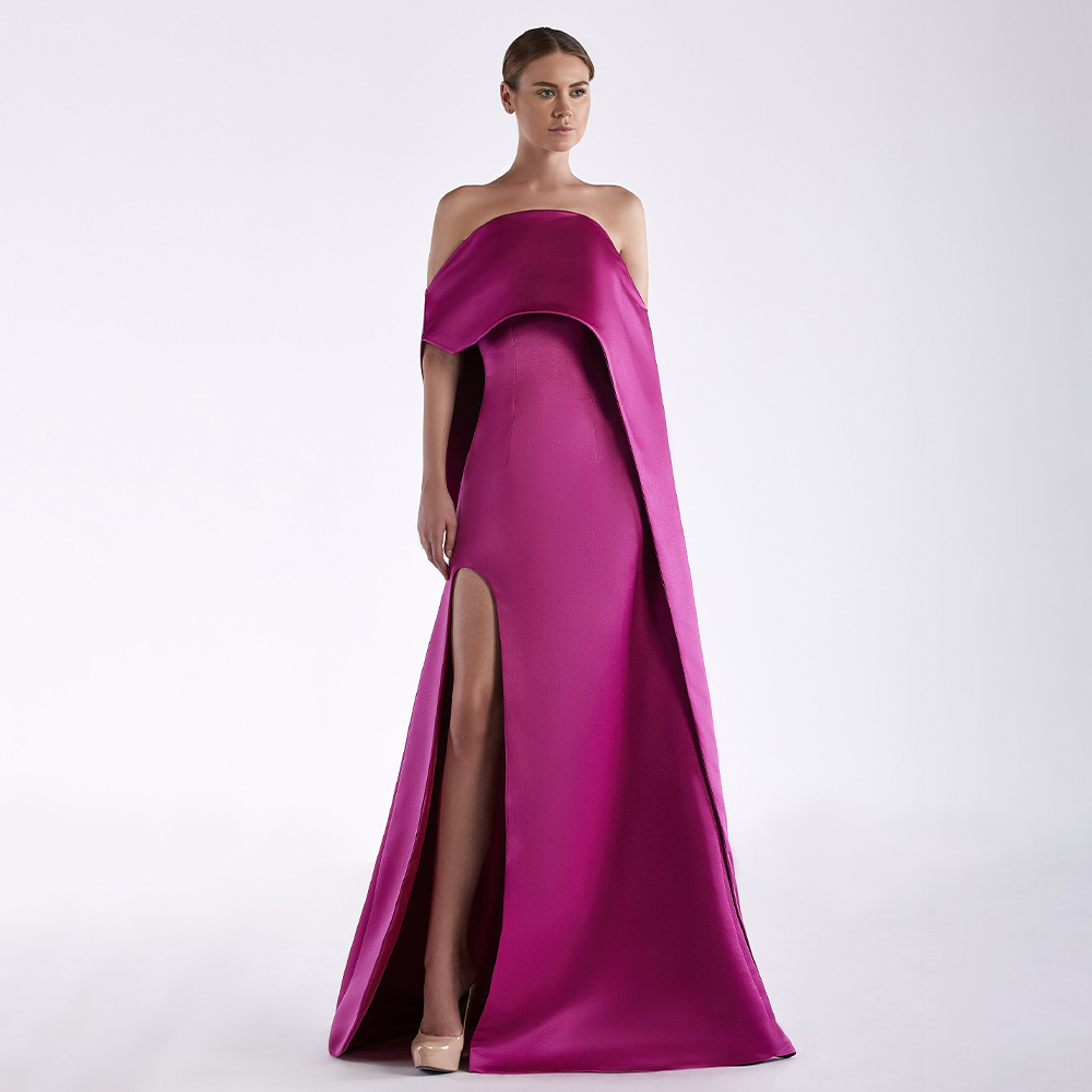 Po-Robe de Soirée en Satin San - Elegant Satin Evening Gown Split avis et prix