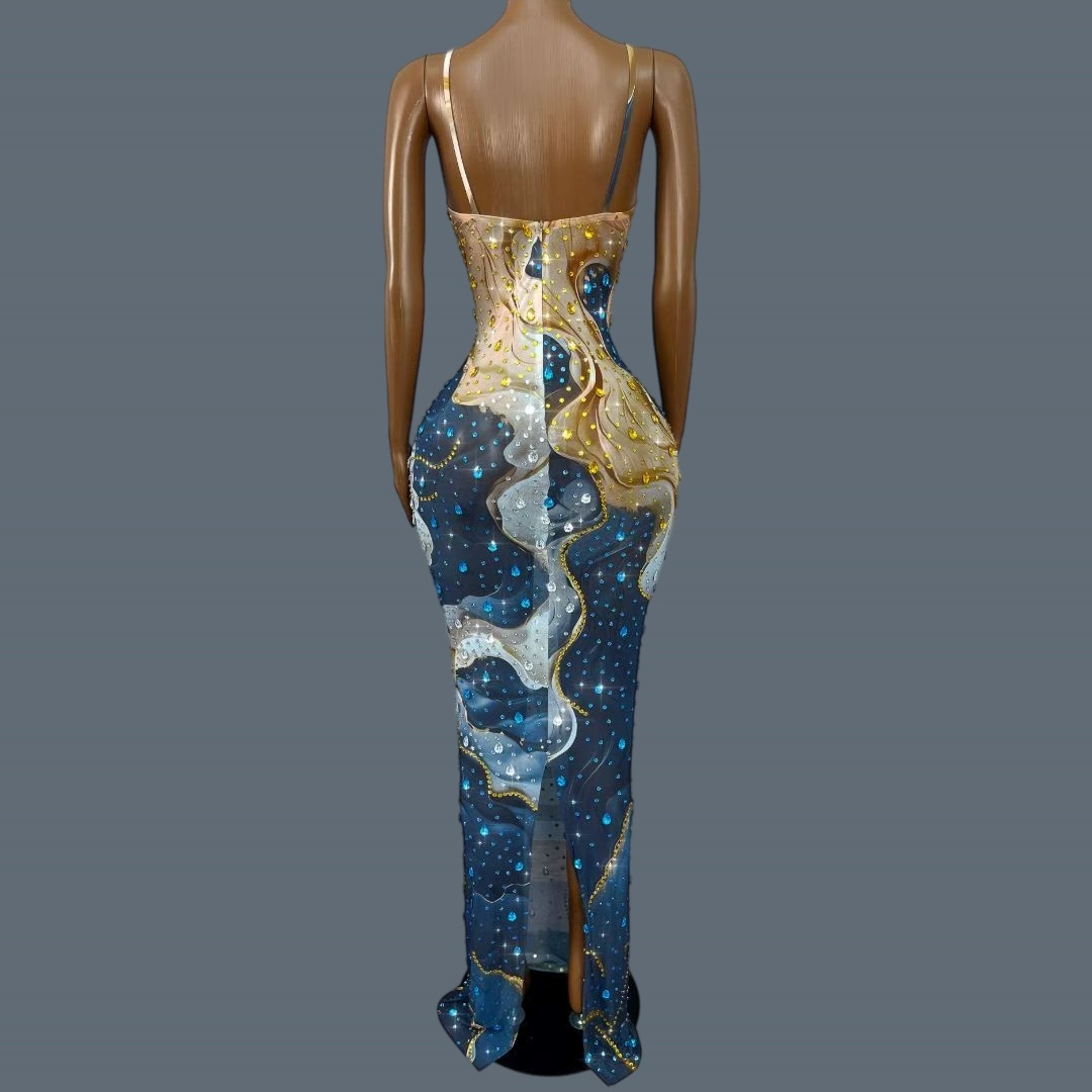 Robe de soirée longue en maill - Sparkly Rhinestone Club Party Dress avis et prix